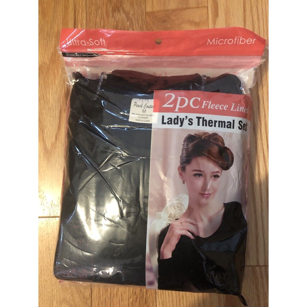 Women's Black Microfiber Fleece Lined 2 Piece Pajama Set Medium